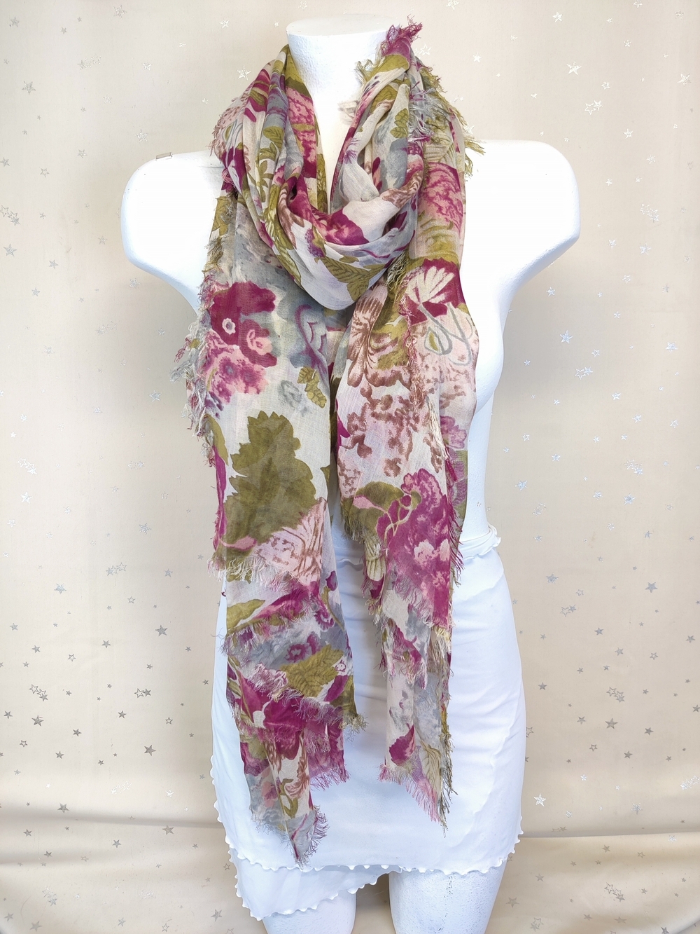 100% Modal Oversized Floral Scarf Wrap Pink Sage 43x78 NWOT by Naturally Knotty